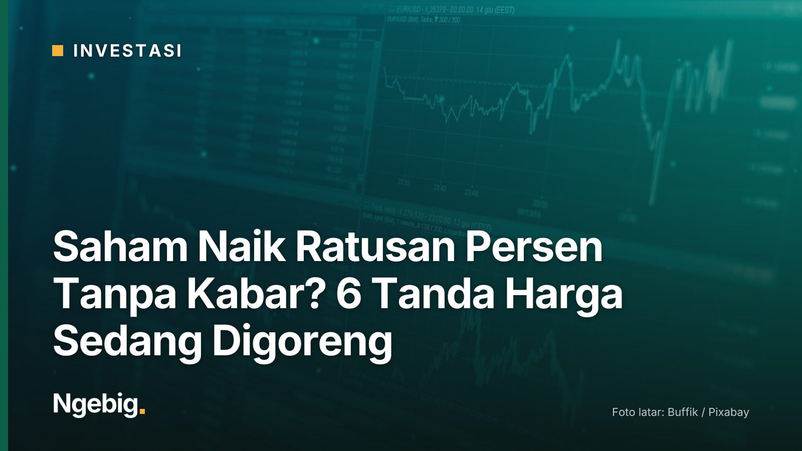 Sampul artikel Saham Naik Ratusan Persen Tanpa Kabar? 6 Tanda Harga Sedang Digoreng dengan latar foto business, chart, gra...