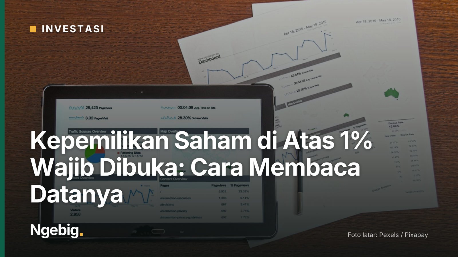 Sampul artikel Kepemilikan Saham di Atas 1% Wajib Dibuka: Cara Membaca Datanya dengan latar foto analysis, analytics, busi...